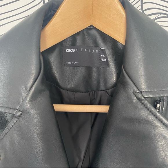 ASOS Black Faux Leather Biker Jacket Size UK 8 - Picture 4 of 4